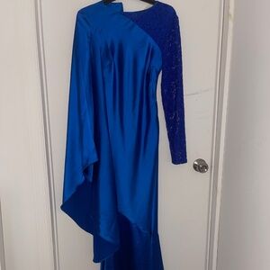 Daska satin ruffle sleeve detail maxi dress in cobalt
